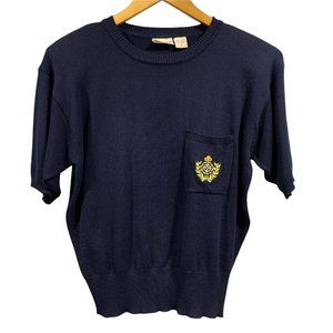 Vintage Huntington Ridge Navy Blue Short Sleeve Embroidered Crest Pocket Size M